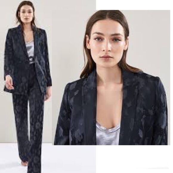 REISS Peony jacket jacquard double breasted blazer in navy Sz 6 NWOT - Picture 4 of 17